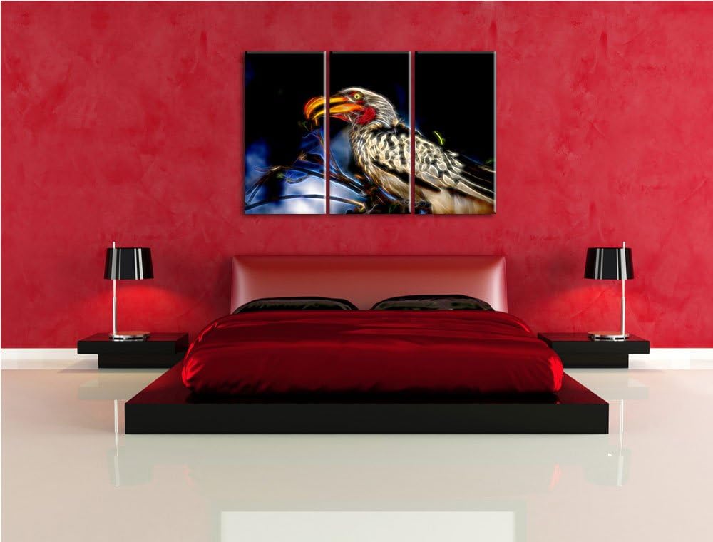 Dark exotischer Gelbschnabeltoko NewArt 3-Teiler Leinwandbild 120x80 Bild auf Leinwand, XXL riesige