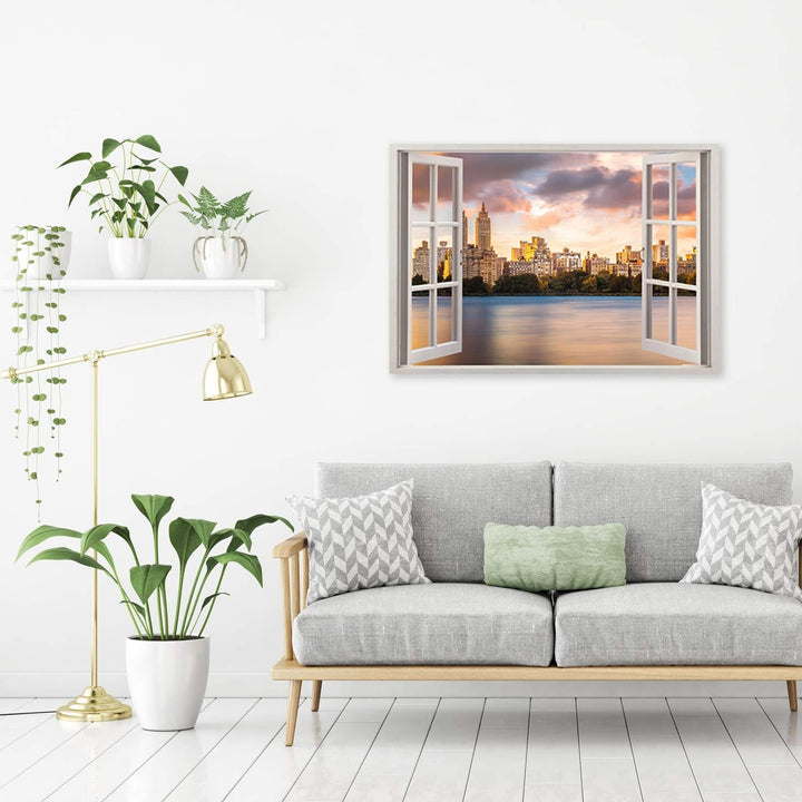 Leinwandbild XXL Stadt Wandbild Kunst 3D Illusion Braun 120x80 cm Leinwandbild 120x80 cm Braun_d, Le