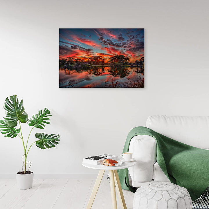 Febby Vlies Leinwandbild XXL Bäume Himmel Wolken 80x60 cm Wandbild Kunst Bilder Schlafzimmer Deko Wo