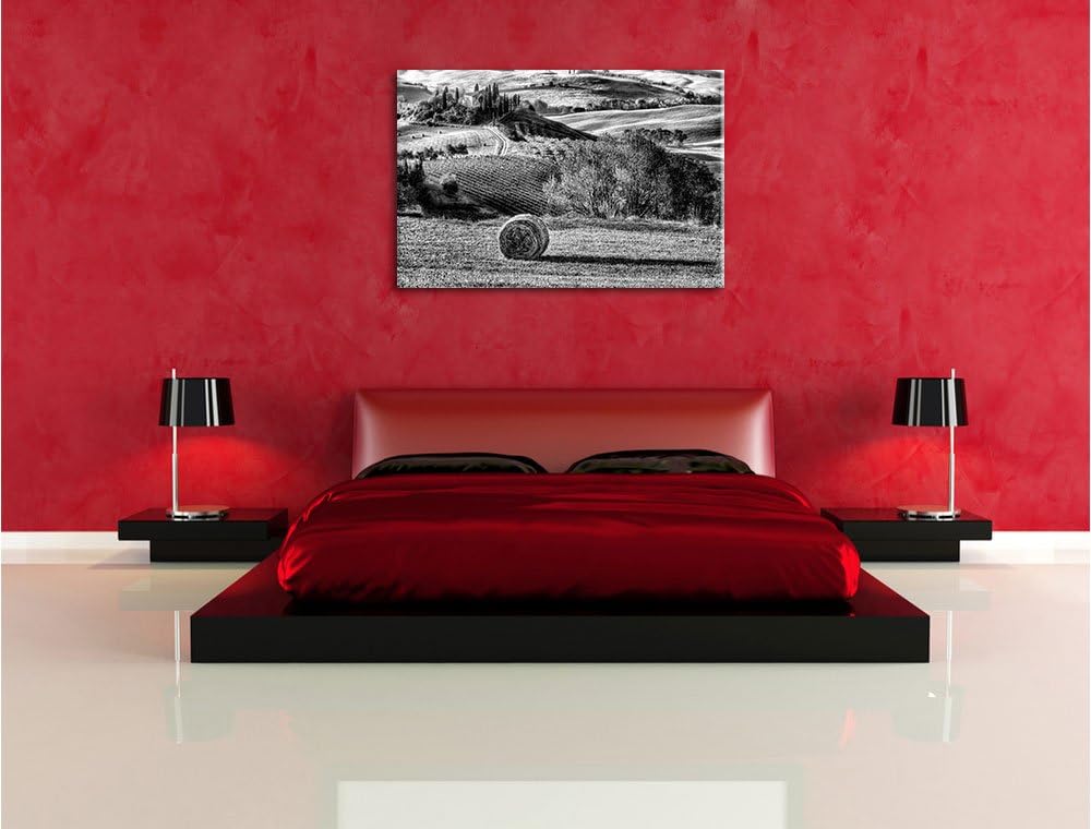 Pixxprint Monocrome, Italienische Toskana Landschaft, Format: 100x70 auf Leinwand, XXL riesige Bilde