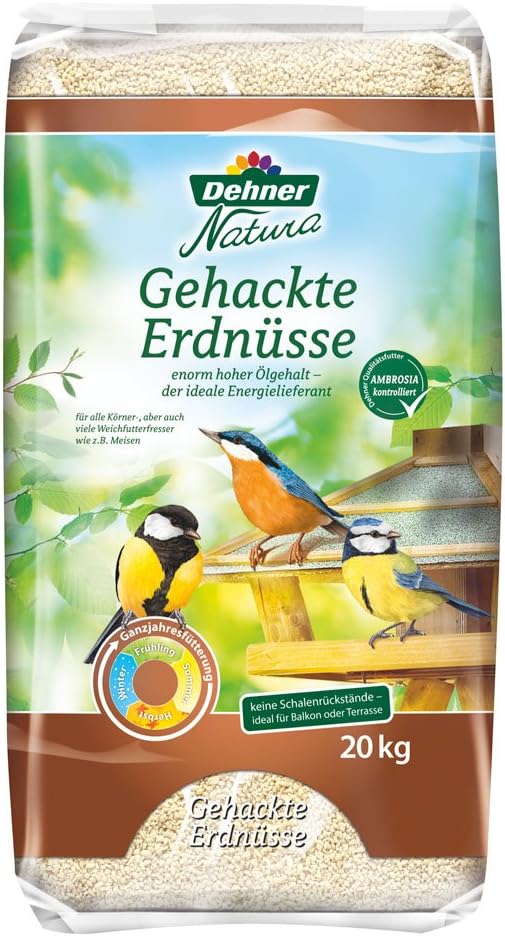 Dehner Natura Wildvogelfutter, gehackte Erdnüsse, 20 kg & Natura Wildvogelfutter, Streufutter, 20 kg