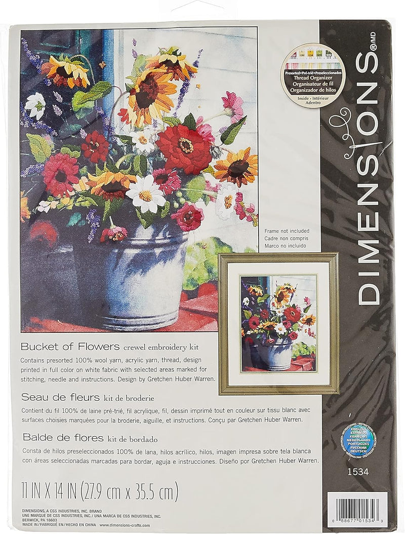 Dimensions D01534 Zählmusterpackung mit Zählmuster, Wolle, Mehrfarbig Eimer mit Blumen, Eimer mit Bl