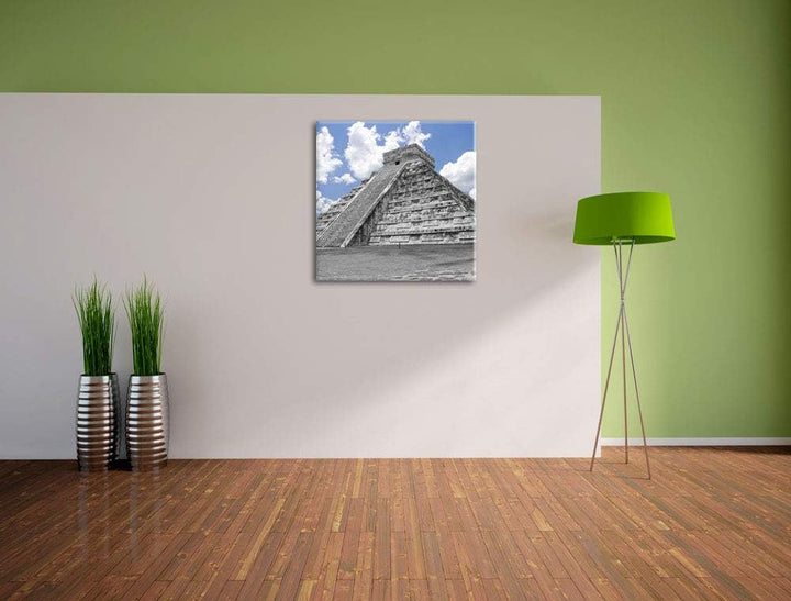 Pixxprint beeindruckende Maya Pyramide als Leinwandbild/Grösse: 70x70 cm/Wandbild/Kunstdruck/fertig