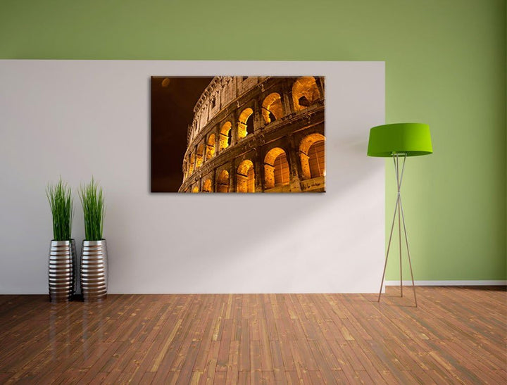 Amphitheater in Rom bei Nacht Format: 100x70 auf Leinwand, XXL riesige Bilder fertig gerahmt mit Kei