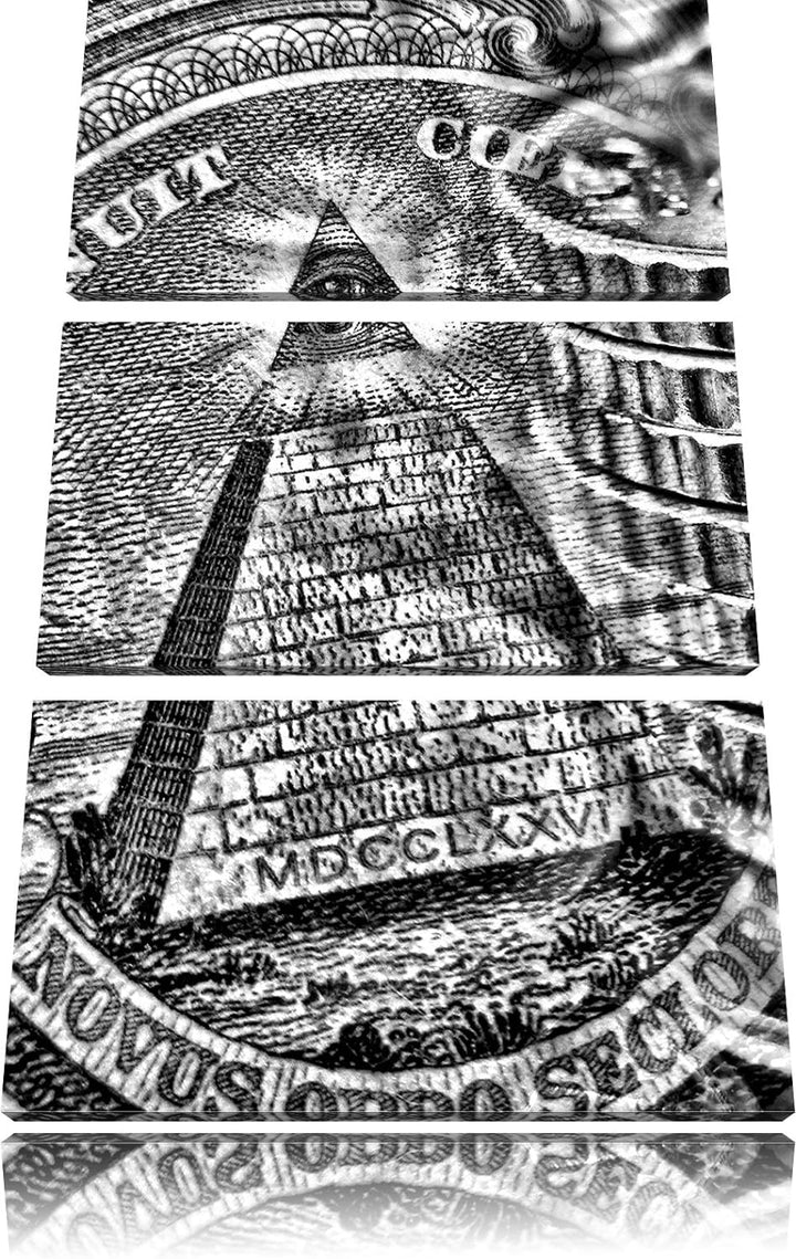 Illuminati Pyramide, Black and als Leinwandbild/Grösse: 3 Teilig (120x80 cm) cm/Wandbild/Kunstdruck/