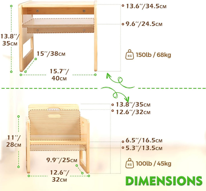 FUNLIO Montessori Beikosttisch und Stuhl-Set für Kleinkinder 1-3 Jahre, höhenverstellbar, Kinder-Tis