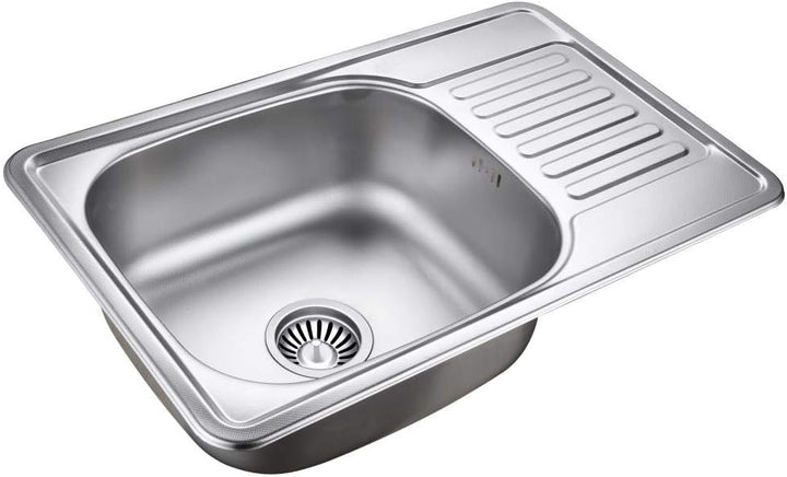 VBChome Einbauspüle 66x42 Satinstruktur Edelstahl Küchenspüle mit Hahnloch Spüle Ablagefläche Abtrop