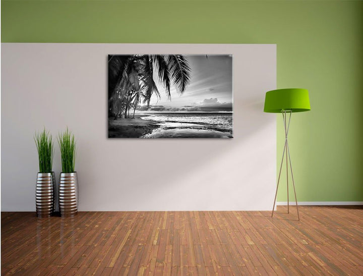 Pixxprint Romantischer Karibikstrand / 100x70cm Leinwandbild bespannt auf Holzrahmen/Wandbild Kunstd