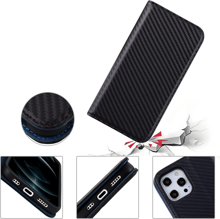 VISOUL iPhone 13 Pro Hülle, Handyhülle [100% Karbonfaser-Leder] [RFID Schutz] [Schützt vor Stoss] [S