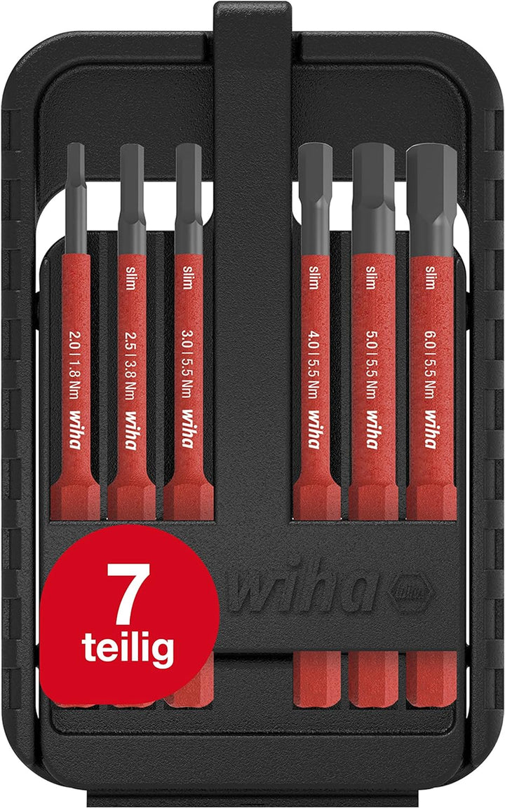 Wiha Bitset slimBit electric für Elektriker I Sechskant 7 teilig mit Bit-Box I VDE geprüfter Bit Sat