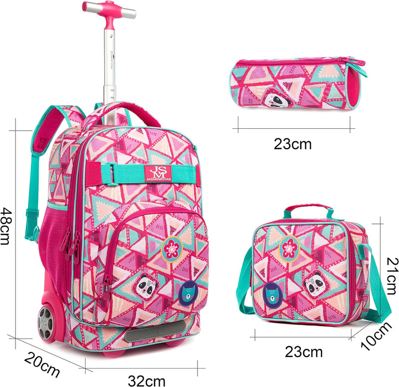 HTgroce Rolling Backpack Panda Rolling Backpack für Kinder Mädchen Freizeit Reisegepäck 3 in 1 Schul