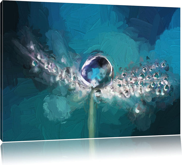 Pixxprint Wassertropfen auf Einer Pusteblume Kunst Pinsel Effekt, Format: 100x70 auf Leinwand, XXL r