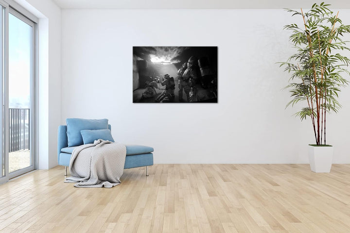 deyoli Feuerwehr Einsatz Format: 100x70 Effekt: Schwarz&Weiss als Leinwandbild, Motiv fertig gerahmt