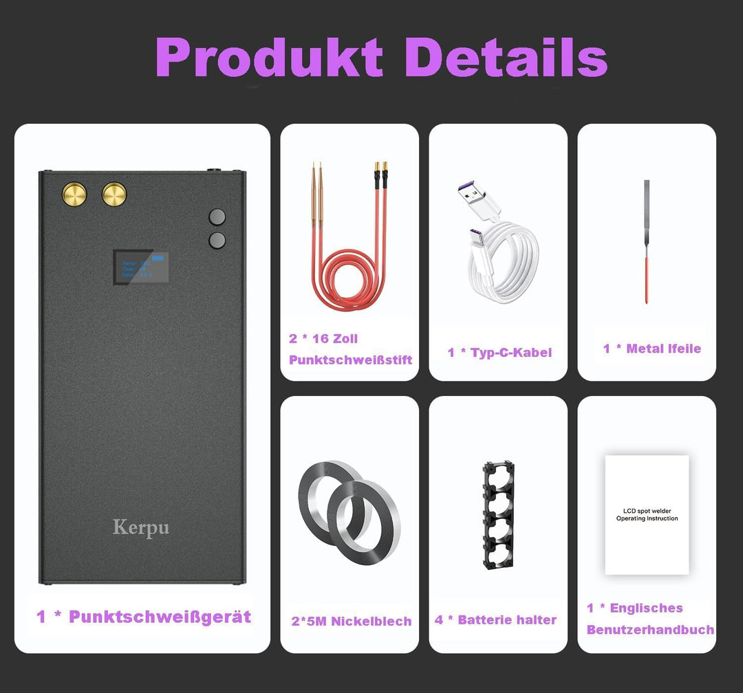 Akku-Punktschweissgerät, Kerpu Mini-Punktschweissgerät mit LCD-Bildschirm, 7500mAh Batterie 70-Gänge