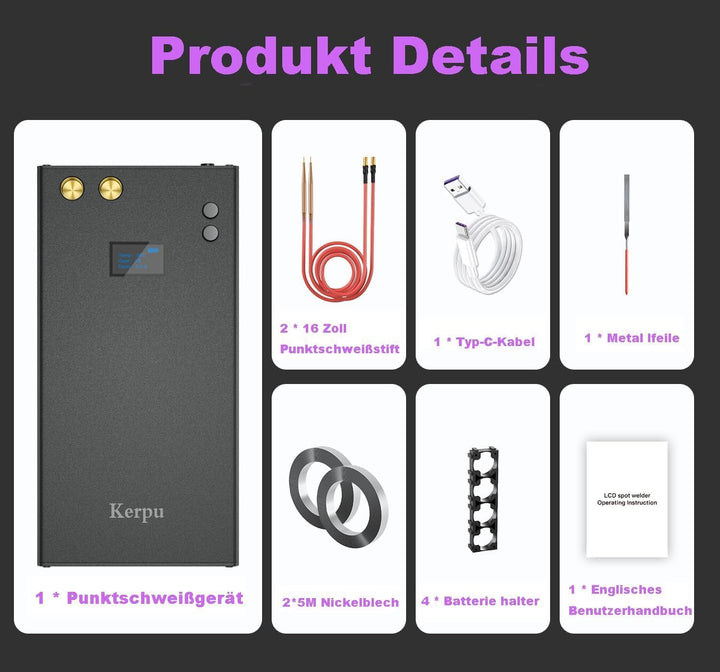 Akku-Punktschweissgerät, Kerpu Mini-Punktschweissgerät mit LCD-Bildschirm, 7500mAh Batterie 70-Gänge