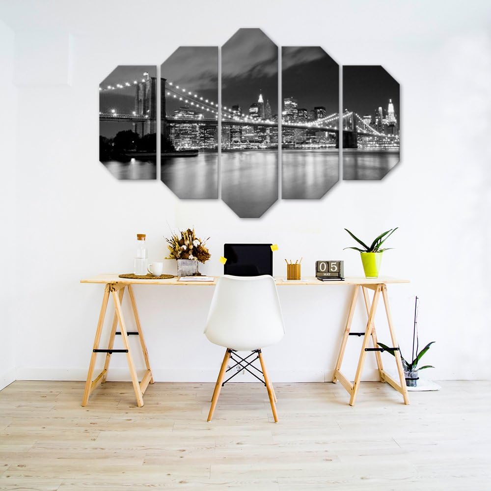 Wandbild XXL 5 tlg Deko Kunst Bild New York schwarz-weiss 200x100 cm Deko Paneel 200x100 cm schwarz-