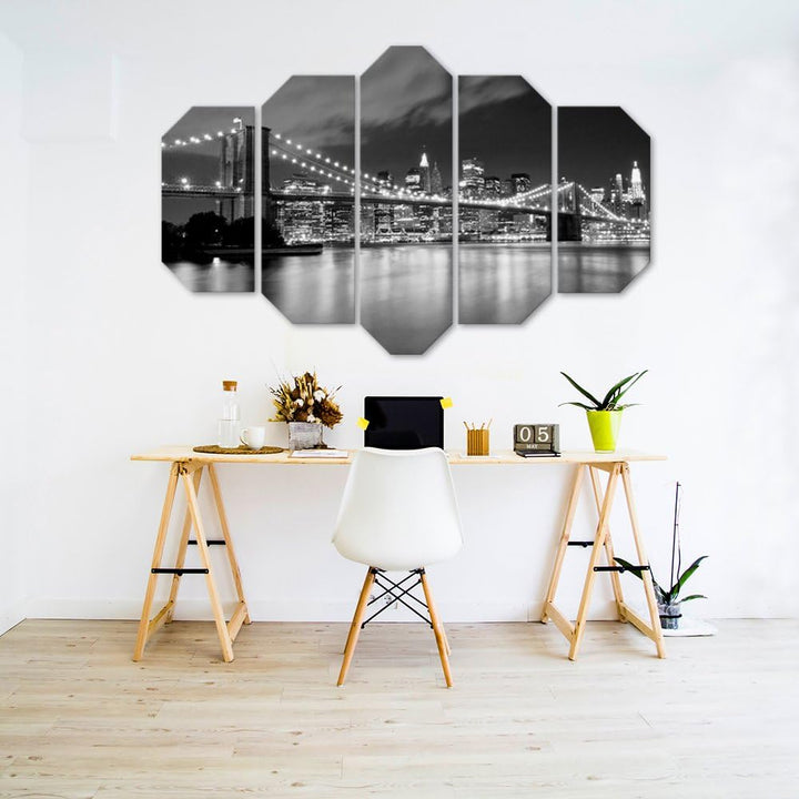 Wandbild XXL 5 tlg Deko Kunst Bild New York schwarz-weiss 200x100 cm Deko Paneel 200x100 cm schwarz-
