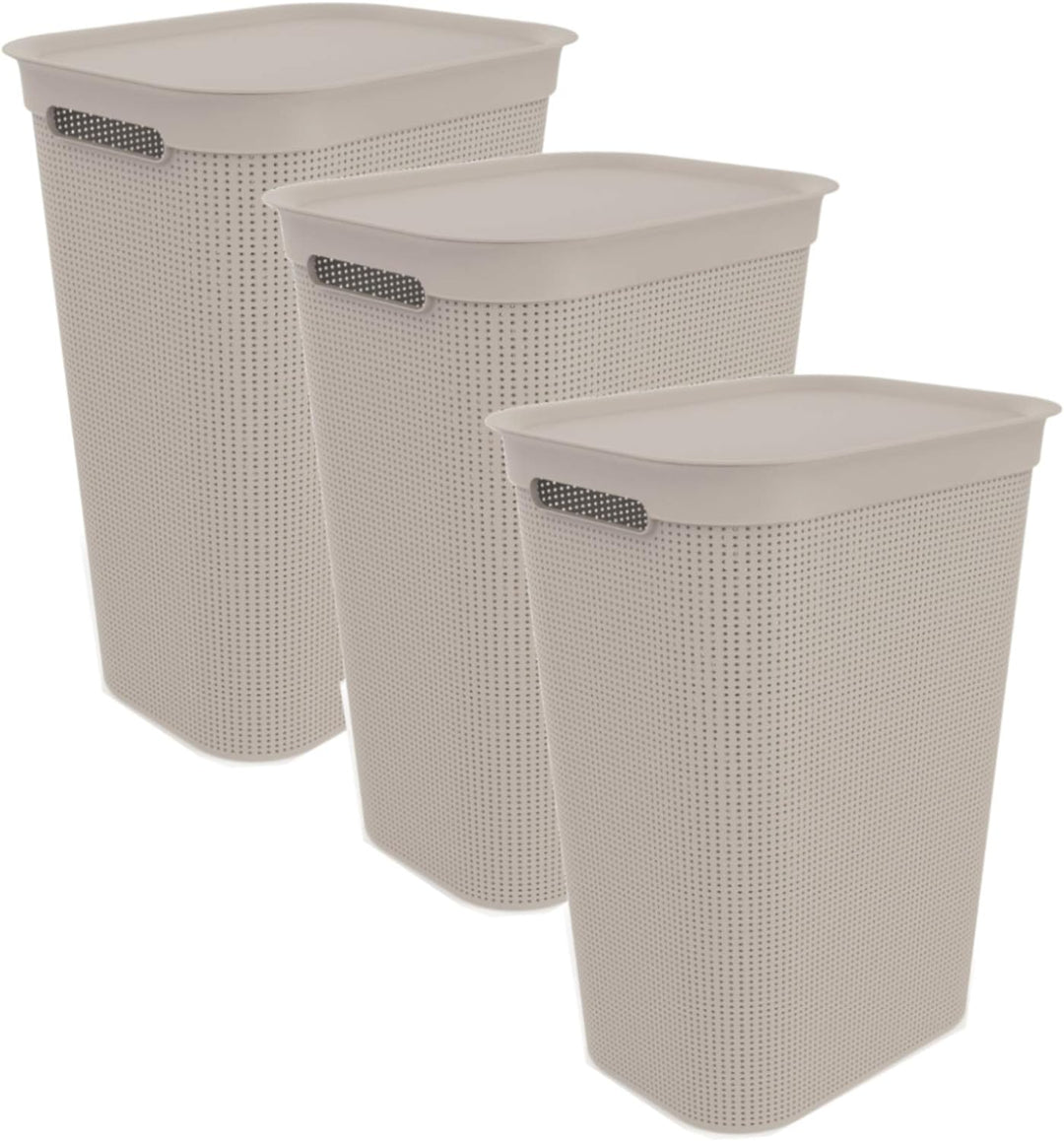 3er-Set Wäschesammler 50l Beige 3 Stück, Beige 3 Stück