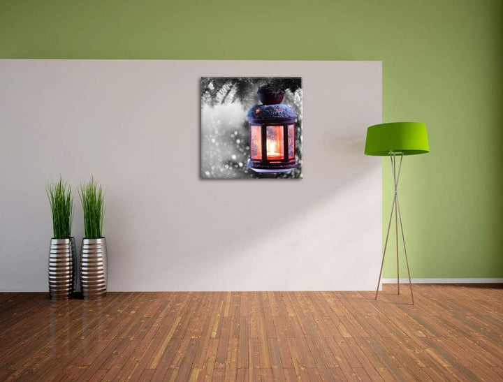 Pixxprint schöne Laterne im Winter als Leinwandbild Quadratisch/Grösse: 70x70 / Wandbild/Kunstdruck/