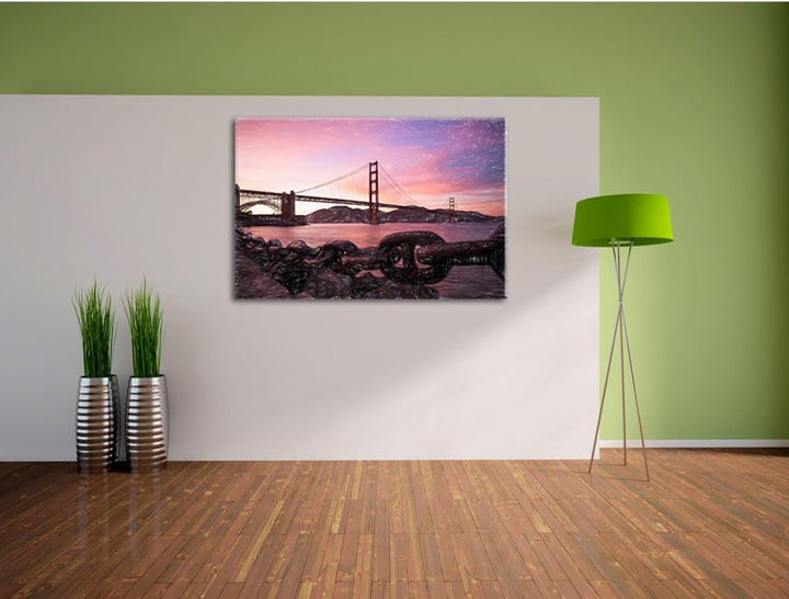 Pixxprint Golden Gate Bridge/Format: 100x70cm / Leinwandbild fertig bespannt Wandbild Kunstdruck, 10