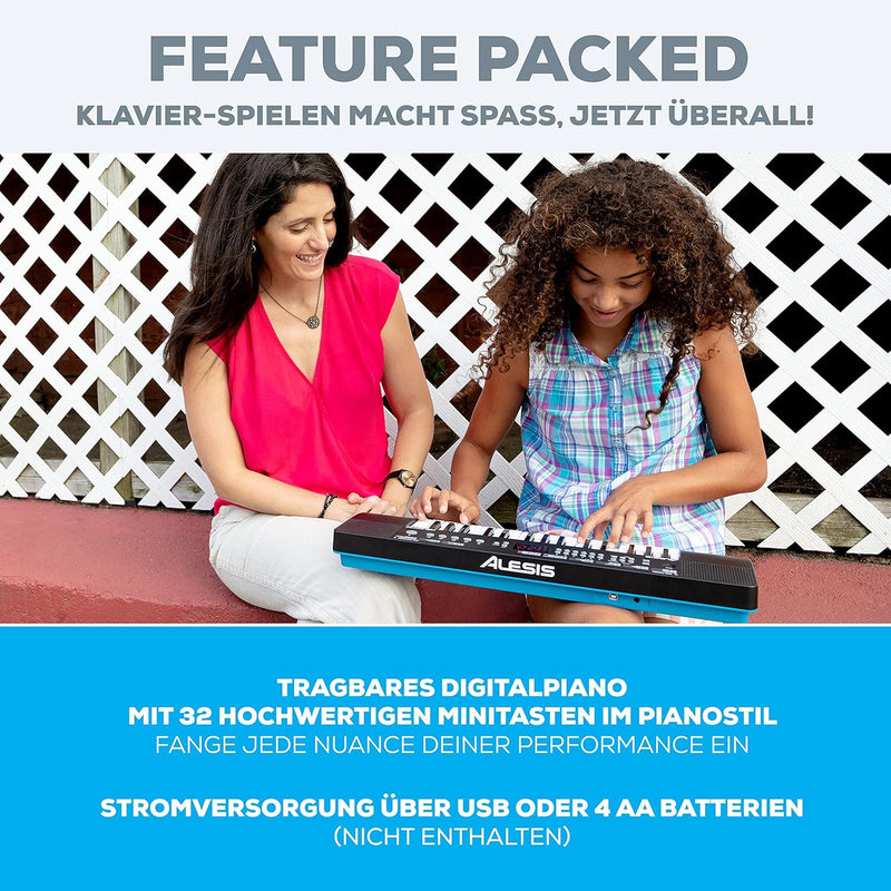 Piano + Kopfhörer Paket - Alesis Melody 32 Tragbares 32-Tasten Mini-Digitalpiano mit eingebauten Lau