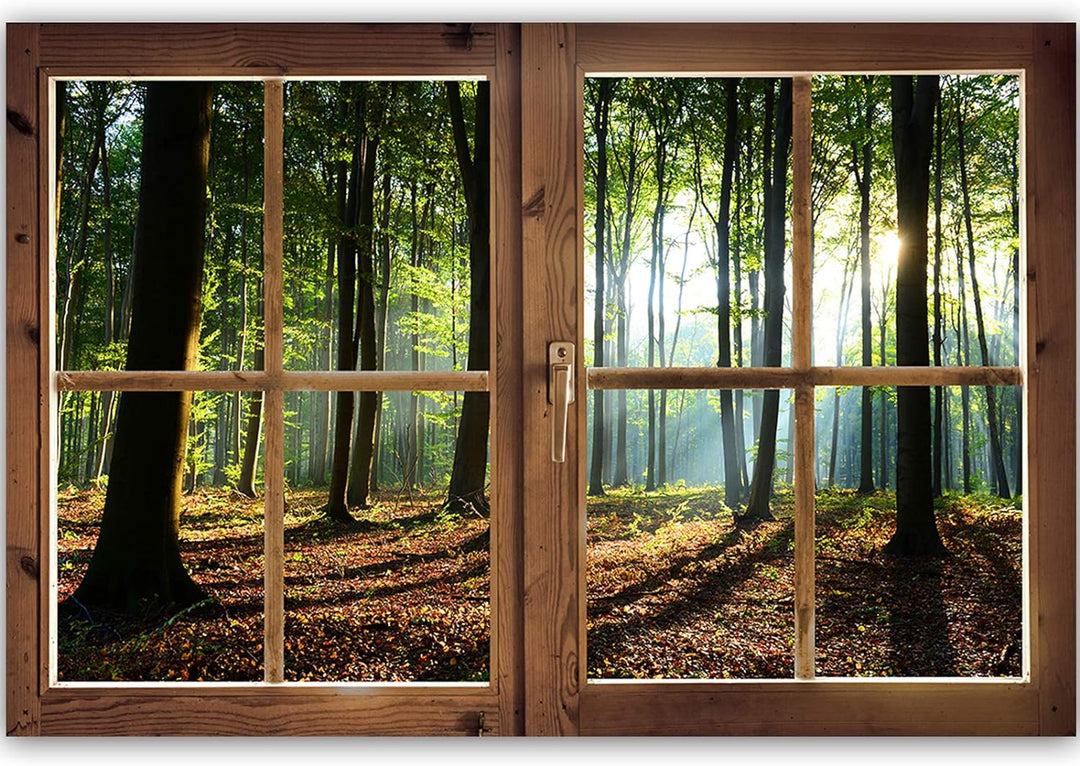 Wanddeko Fensterrahmen Kunst Modern Art Bilder Wald Blätter mehrfarbig 90x60 cm M12866 90x60 cm, M12