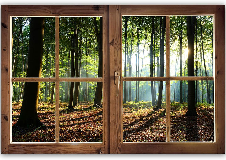 Wanddeko Fensterrahmen Kunst Modern Art Bilder Wald Blätter mehrfarbig 90x60 cm M12866 90x60 cm, M12