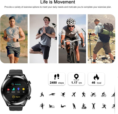 Blackview Smartwatch Herren, X1 Fitnessuhr Rund Volle Touchscreen 5ATM Wasserdicht Sportuhr Fitness