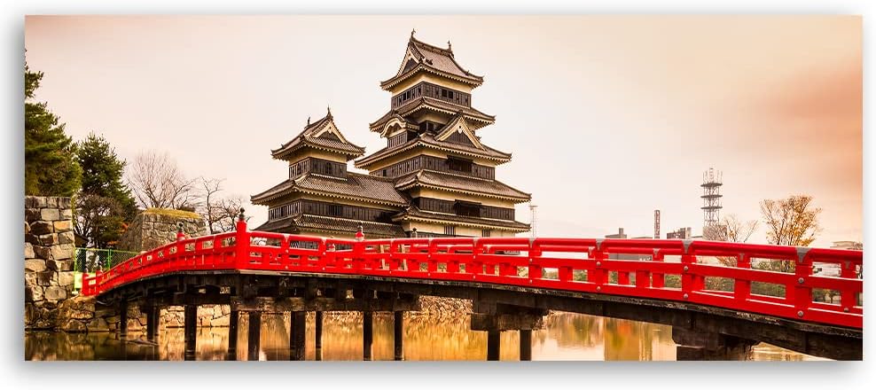 Feeby Bild auf Vlies Leinwand Brücke Stadt Japan Asien 120x40 cm Kunstdruck Modern Wandbilder Deko F