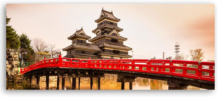 Feeby Bild auf Vlies Leinwand Brücke Stadt Japan Asien 120x40 cm Kunstdruck Modern Wandbilder Deko F