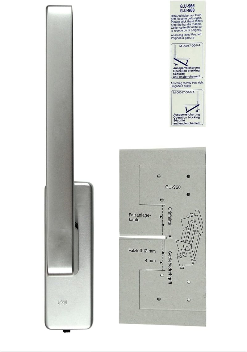 SN-TEC GU Schiebetür PSK Drehgriff DIRIGENT 966/976, 34225 oder auch 30152, DIN Rechts silber EV1 mi