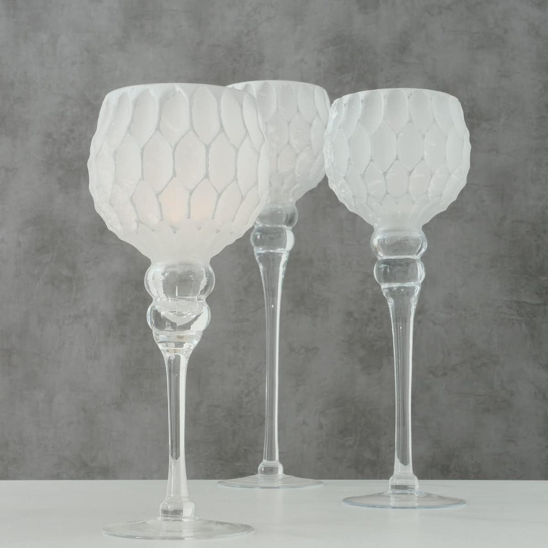 Boltze Windlicht Set Manou 3-teilig (weiss, Deko-Gläser für Kerzen / Weihnachtsdekoration, Kerzenstä