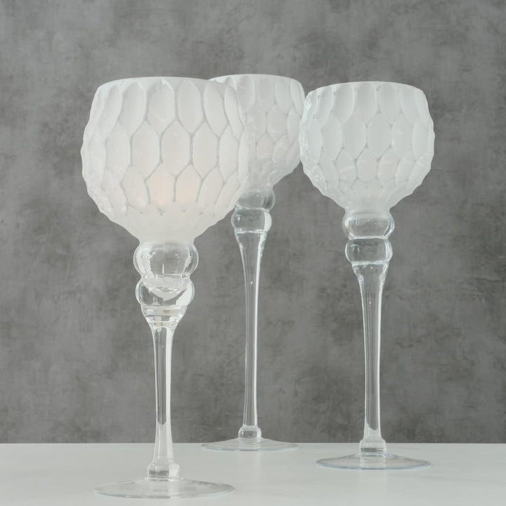 Boltze Windlicht Set Manou 3-teilig (weiss, Deko-Gläser für Kerzen / Weihnachtsdekoration, Kerzenstä