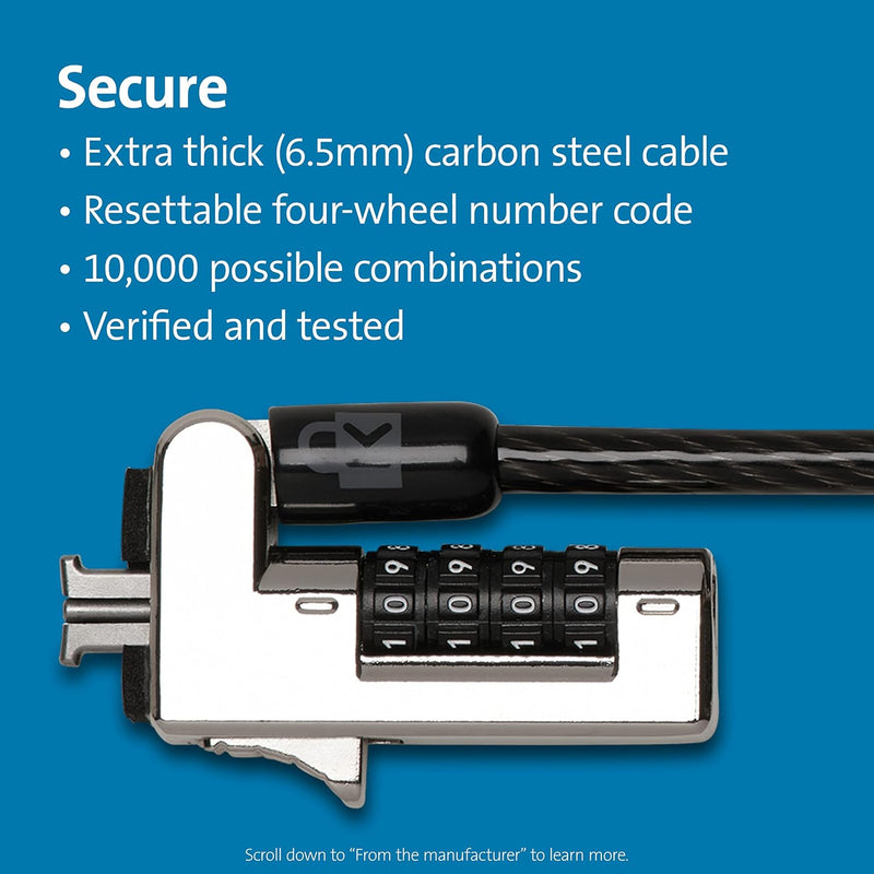 Kensington Slim Ultra Kabelschloss für Standardsteckplätze, Kombinationsschloss mit flachem Schliess