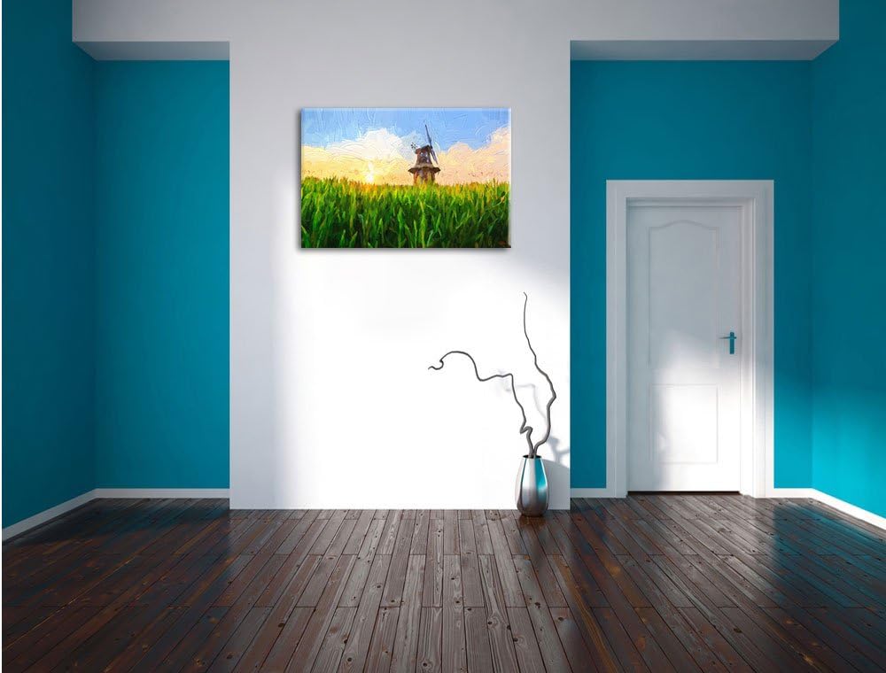 Pixxprint Windmühle auf dem Feld als Leinwandbild/Grösse: 100x70 / Wandbild/Kunstdruck/fertig bespan