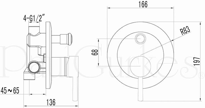 PaulGurkes Design Unterputz Duscharmatur Wannenarmatur mit Umsteller rund