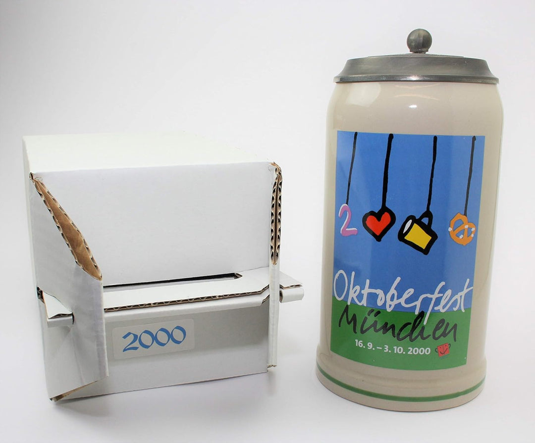 Steinfixx® - Original Oktoberfestkrug 2000 mit Zinndeckel und Zertifikat I Jahrgangskrug I Jahreskru