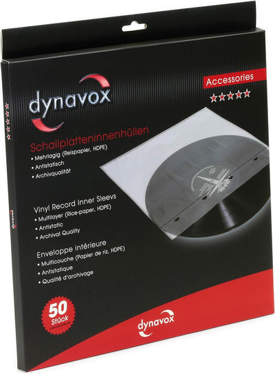 Dynavox Schallplatten-Innenhülle 50er Pack, klar, Archiv-Qualität, Vinylhüllen für LPs Single, Singl