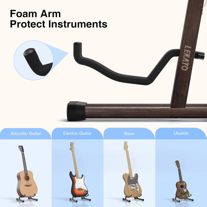 LEKATO Gitarrenständer, Bassgitarrenhalter, Boden-A-Rahmen, E-Gitarrenständer, klassischer Holzgitar