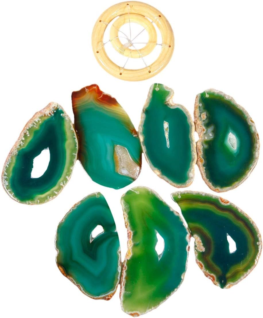 KYEYGWO Grün Achat Scheiben Geode Windspiel Sun Catcher KristallsteinGlockenspiel Artwork für Hausga