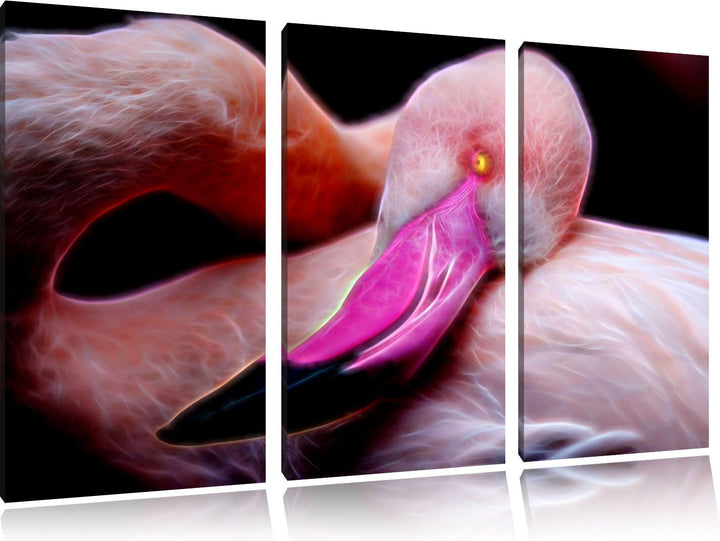 Dark schöner Flamingo Spezial 3-Teiler Leinwandbild 120x80 Bild auf Leinwand, XXL riesige Bilder fer
