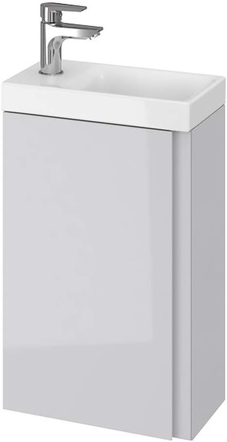 VBChome Das Moduo-Set Slim Grau 40 cm Waschplatz Badmöbel Hochglanz Oberfläche Kleines Gästebad Best