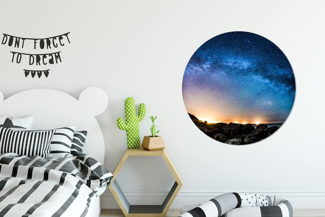 Wandbild Rund Wanddeko Deko Wohnzimmer Bilder 90x90 cm Galaxie - Universum - Sonne - Jungen - Mädche