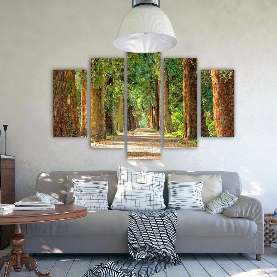 Feeby Leinwandbild 5 Teilig Landschaft Bild Wanddeko Natur Allee Wald bunt 150x100 cm Leinwandbild 1