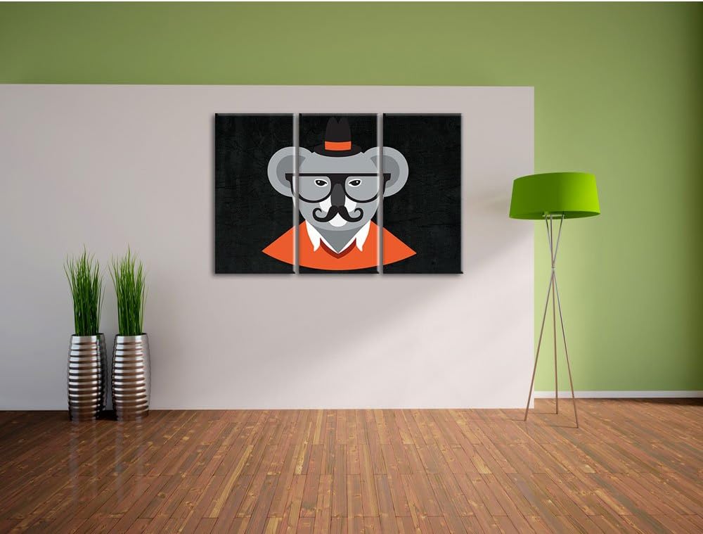 Pixxprint Hipster Koala als Leinwandbild/Grösse: 3 Teilig (120x80) cm/Wandbild/Kunstdruck/fertig bes
