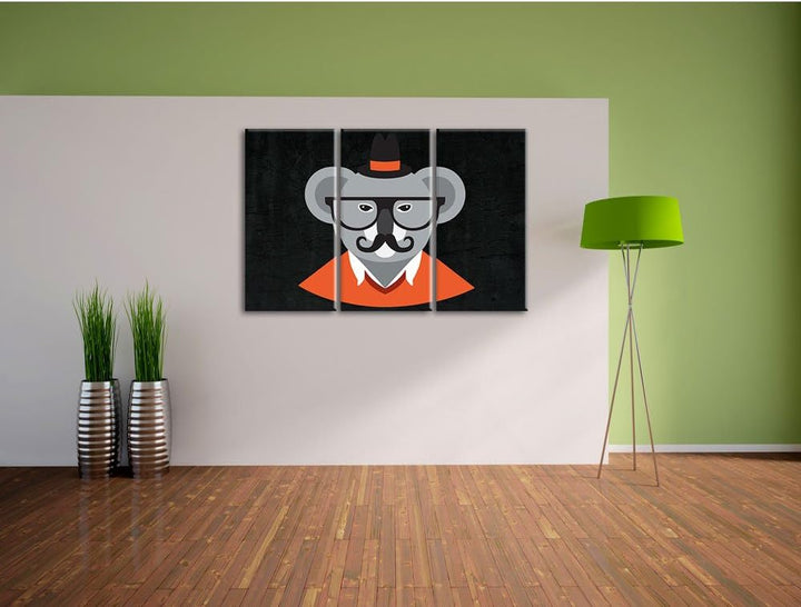 Pixxprint Hipster Koala als Leinwandbild/Grösse: 3 Teilig (120x80) cm/Wandbild/Kunstdruck/fertig bes