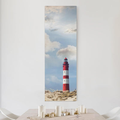 Bilderwelten Leinwandbild - Leuchtturm in den Dünen - Panorama Hoch, 90cm x 30cm, 90cm x 30cm