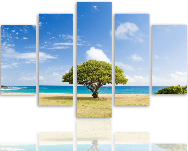 Bilder 5 Teilig Landschaft Deco Panel Kunst Baum Strand See Himmel blau 100x70 cm Deco panel 100x70