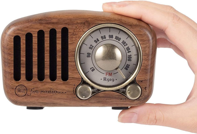 PRUNUS J-919 UKW FM Klassisches-Holz Retro Radio Klein, Tragbares Radio mit Bluetooth Lautsprecher,