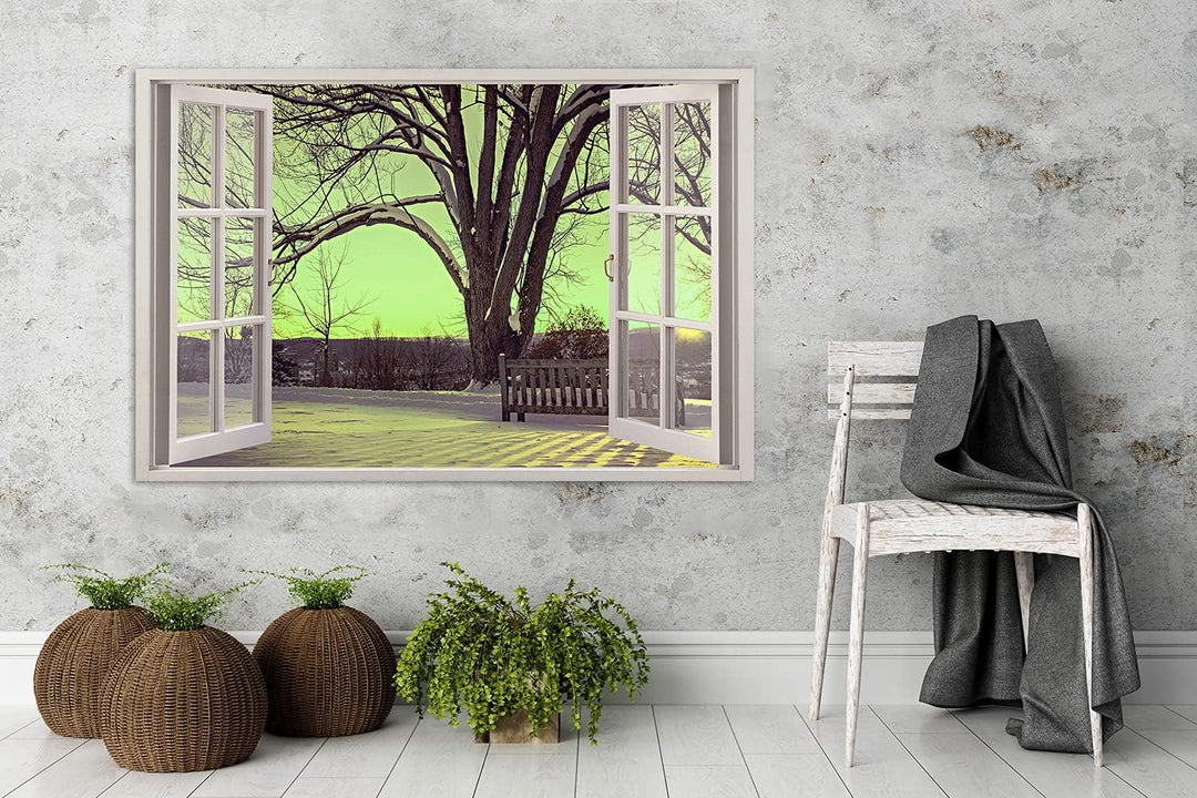 Feeby Bild auf Vlies Leinwand Eine Bank Unter Dem Baum Park Winter 90x60 cm Kunstdruck Modern Wandbi
